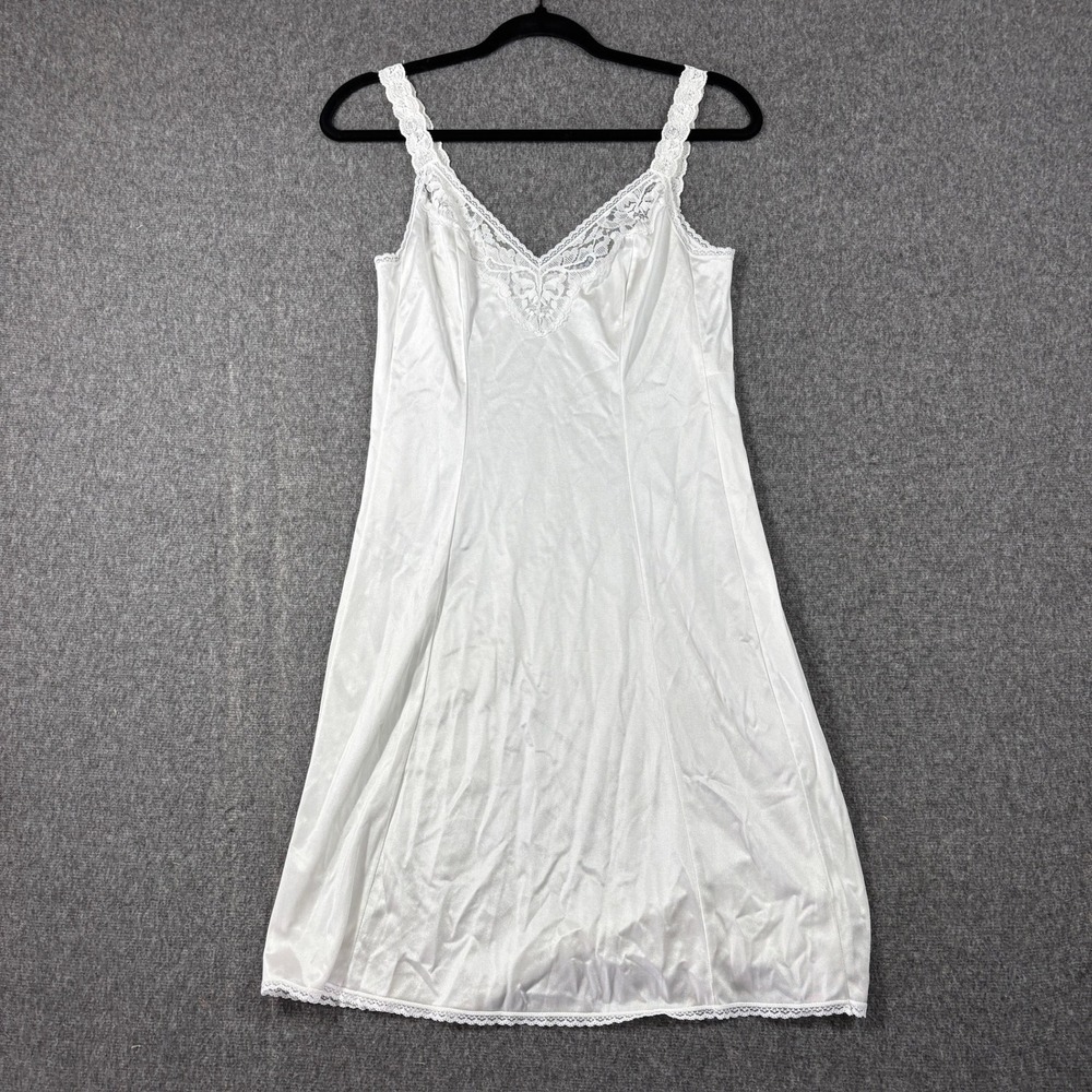 Vanity Fair White Lace Trim Full Slip Style 10-720 Size 34 Made in USA Vintage